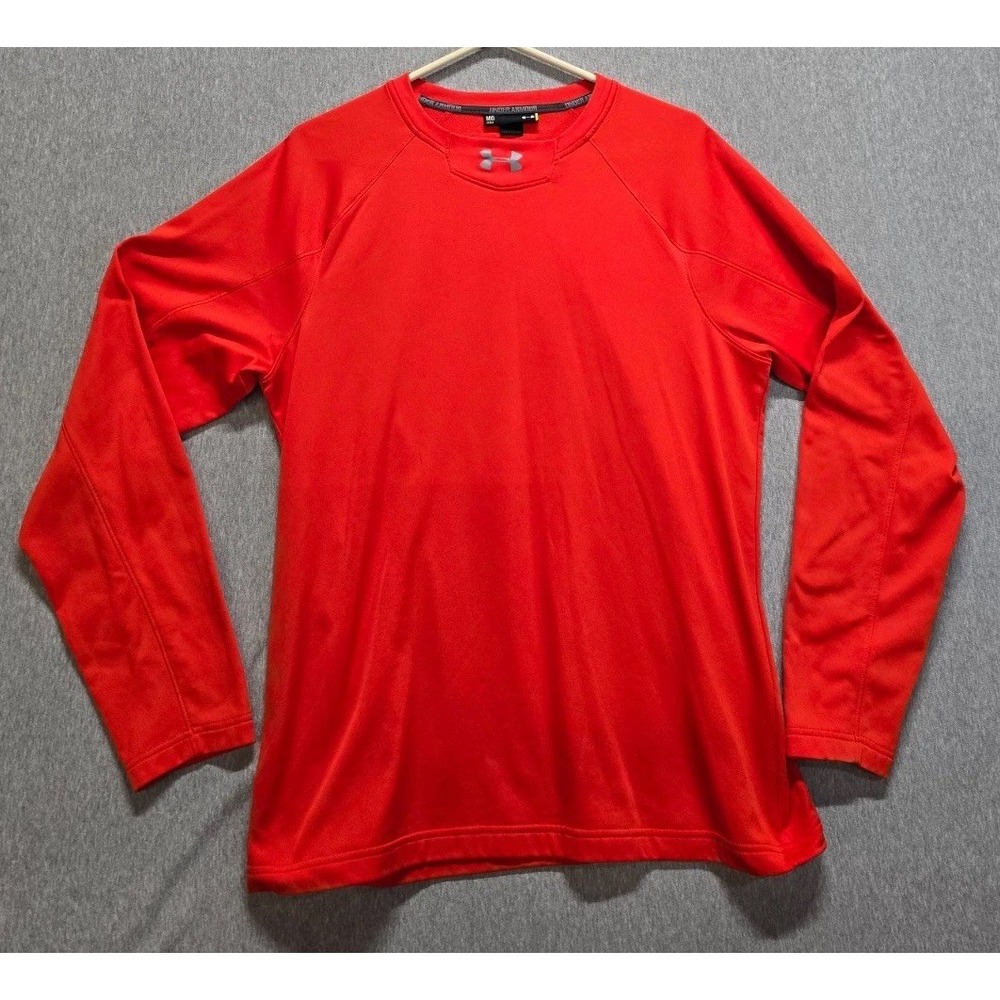 Under Armour LS Shirt Mens Med Orange Performance Loose Fit Workout Athletic Tee